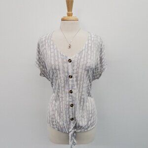 Torrid Womens Slub V-Neck Button-Down Tie-Front Dolman Midi Tee Size 1 Gray